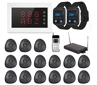 Receptor de pantalla 200D + M2 × 15 pulsadores de doble función + 200E × 2 relojes receptores + control remoto E4 + amplificador de señal 160A