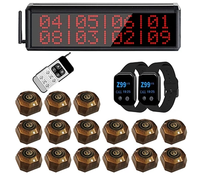 400D Receptor de pantalla + X1 × 15/16/40 Single-Button Pagers + 200E × 2 Reloj de pulsera avisadors + E4 Control remoto
